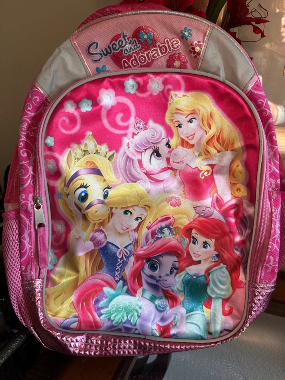Disney Pink Princess Backpack with Multicolor Character Art - Picture 1 of 6
